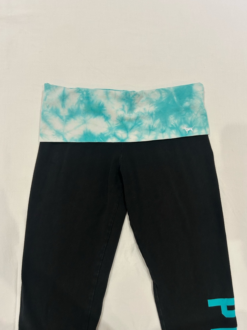 Victoria's Secret PINK Aqua Tie Dye Fold Over Leggings, Size XS